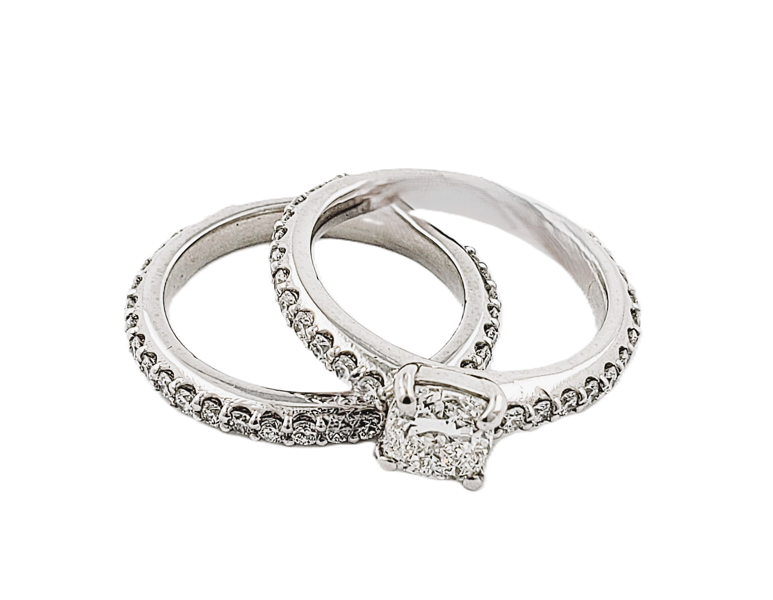 Cushion Shape Bridal Set with Round Side Diamonds